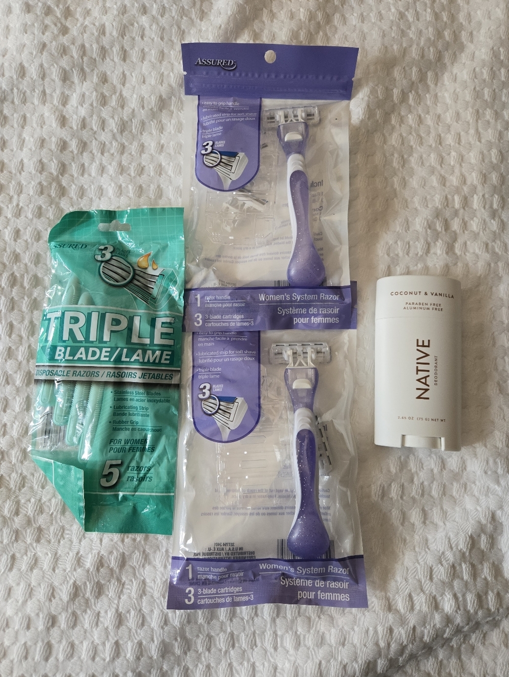 Assured Women's 3-Blade Disposable Razor Pack - Purple And Native Deoderant